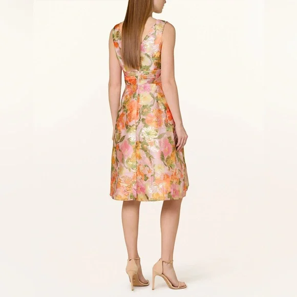 NWT Adrianna Papell- Multi Floral Jacquard Midi Dress Sz 14 - Picture 2 of 16